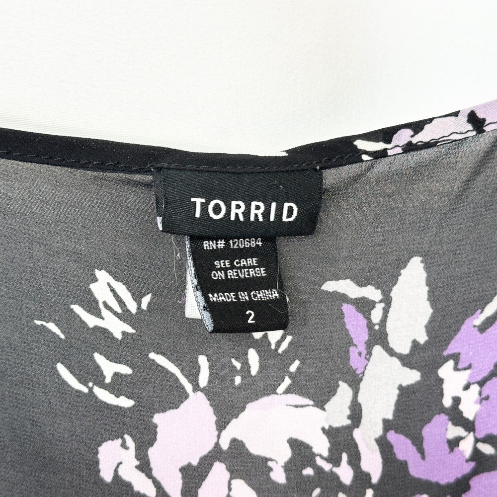 Torrid Plus Size 2X Tank Top Black Purple Floral Chiffon Tulip Back 1695 - Picture 9 of 10